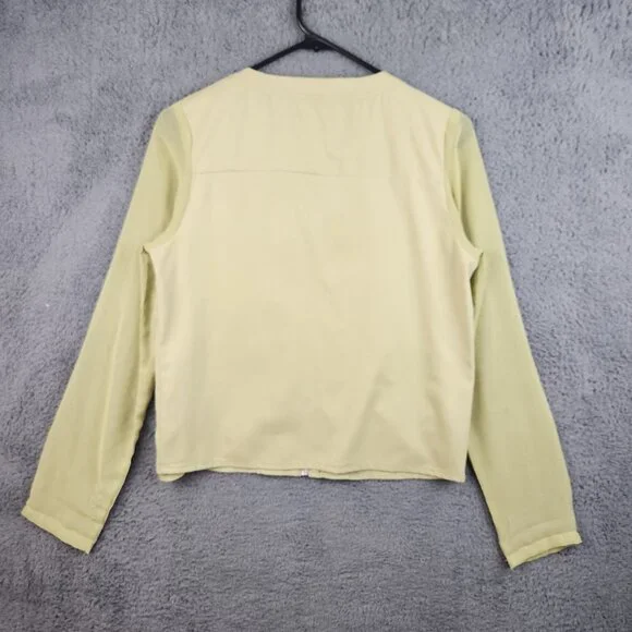 Women's Lime Green Sheer Coquette Ruffle Zip Up Blouse Small Romantic Layered - Picture 2 of 10